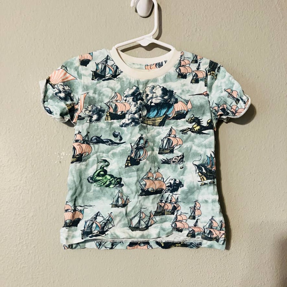 Paper Wings Pirate Ship Sea Monster Shirt Organic 18m Light Wings